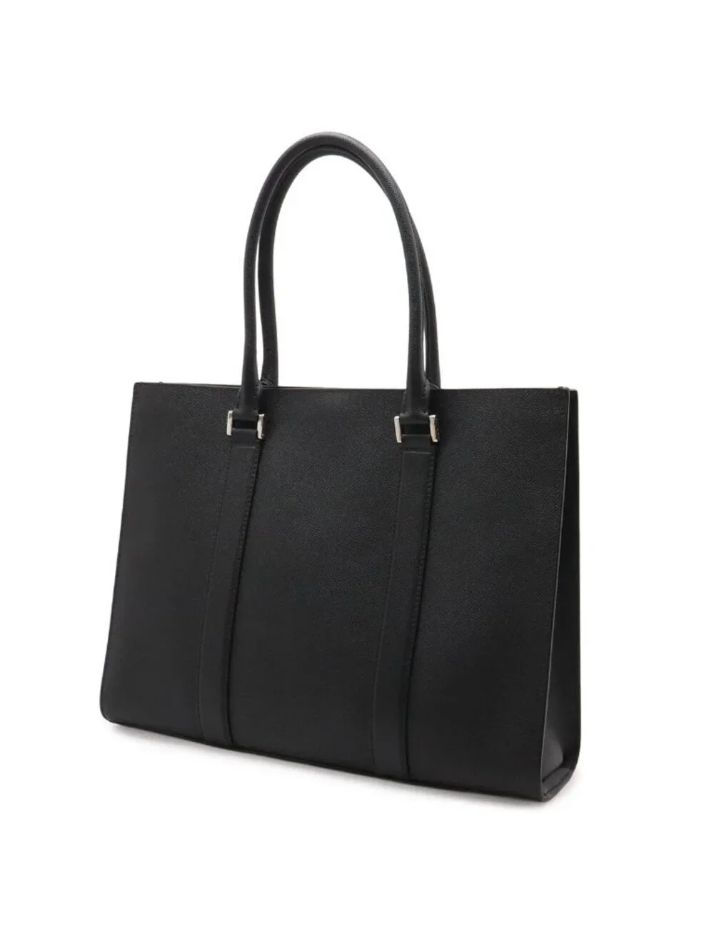 Bvlgari Man Business Briefcase Document Purse Leather Black Silver
